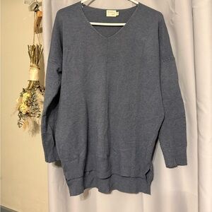 Vince Washed Blue V-Neck Oversized Sweater